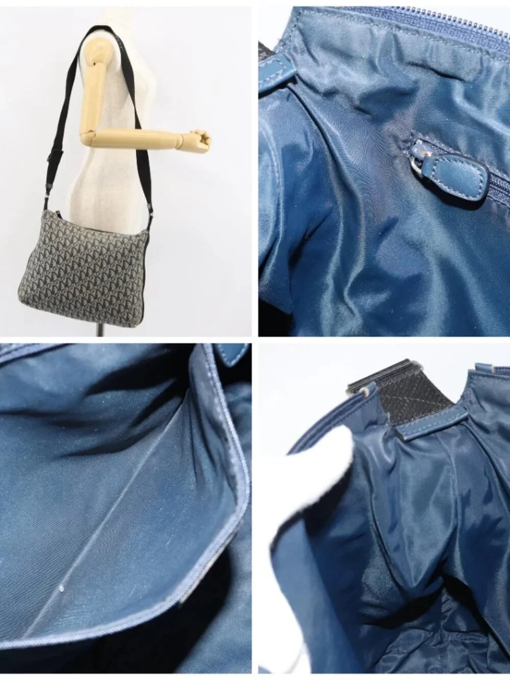 Christian Dior Trotter Canvas Shoulder Bag Navy Silver - Picture 16 of 16
